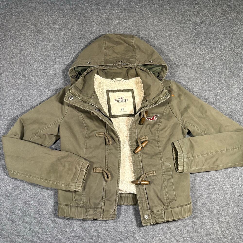 RARE Y2K Hollister Olive Hooded Toggle Jacket Faux Fur Lined Bella Swan Core